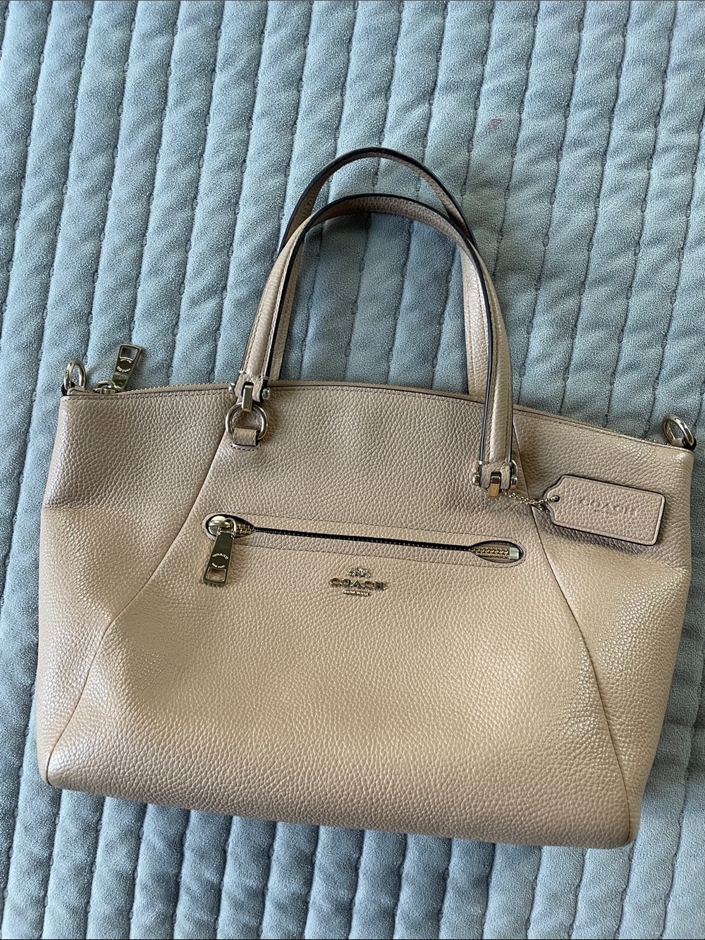 Coach Prairie Satchel made from beige pebbled leather
